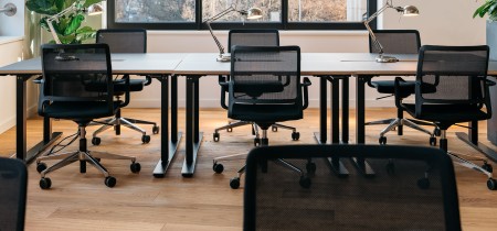 Desks with view of city 