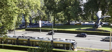 tram below office building