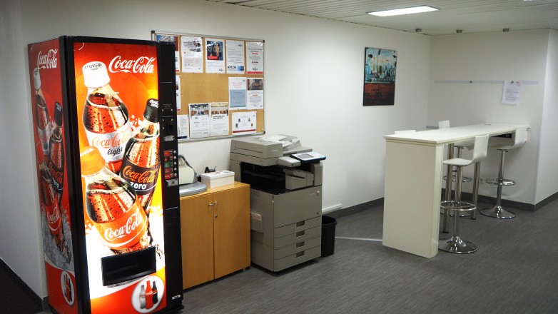 kitchen area and vending machine