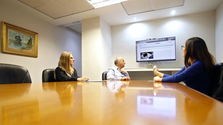 Boardroom equipped with interactive screens