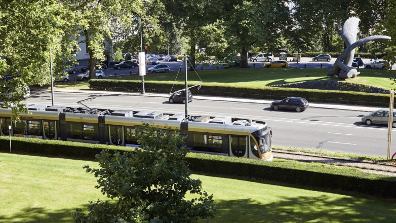 tram below office building