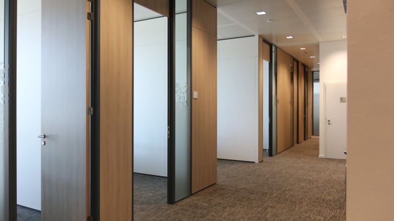 Hallway with doors to the offices