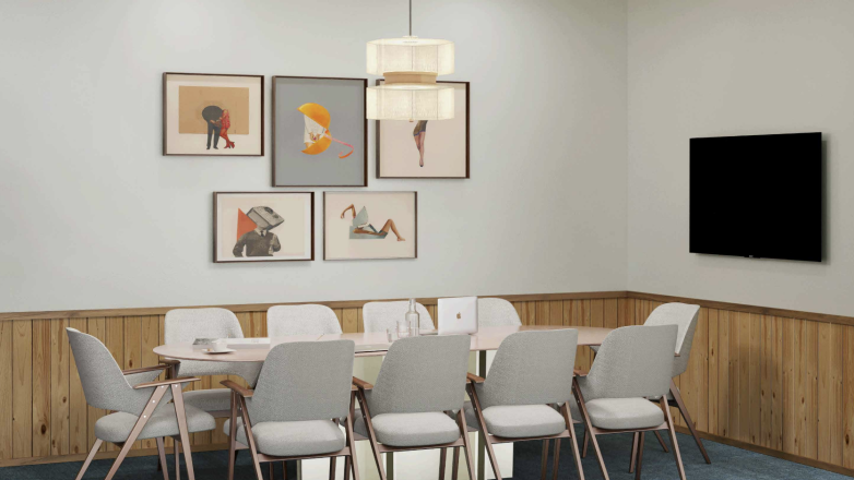 smaller meeting room with screen